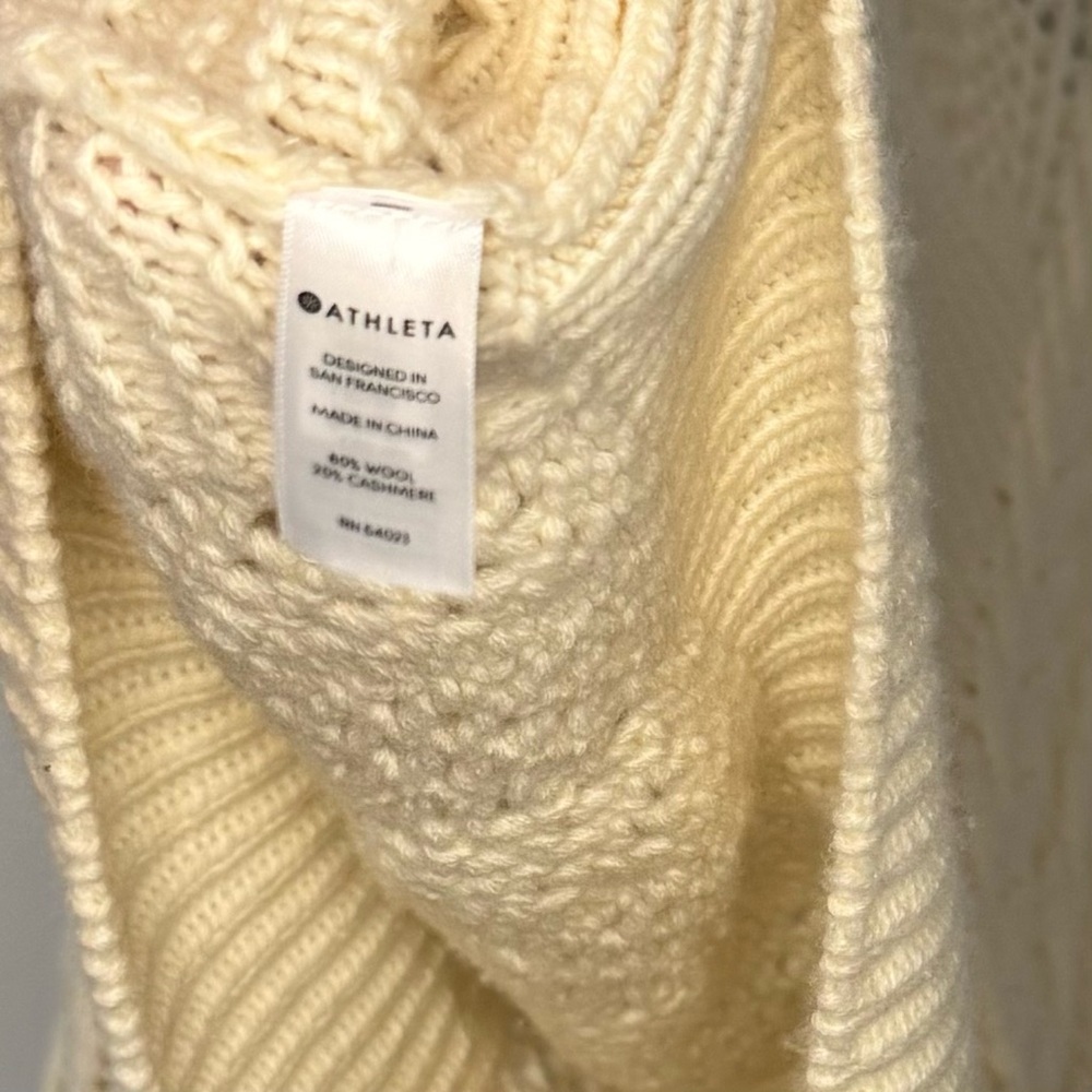 NWT Athleta Bedford Wool Cashmere Cable Knit T-Neck Sweater Cream Size M - Picture 4 of 6